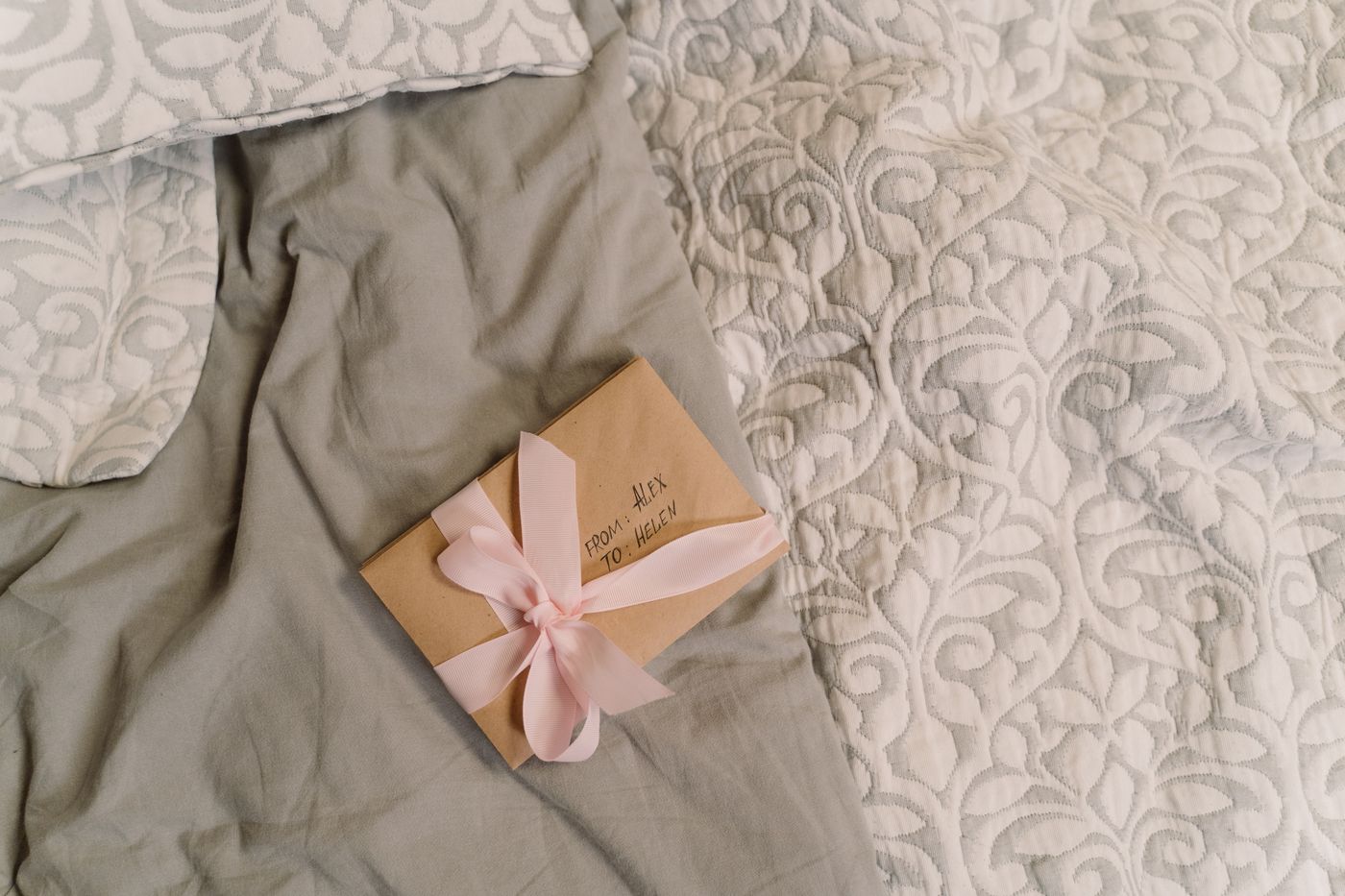 Cards tied together with a pink ribbon