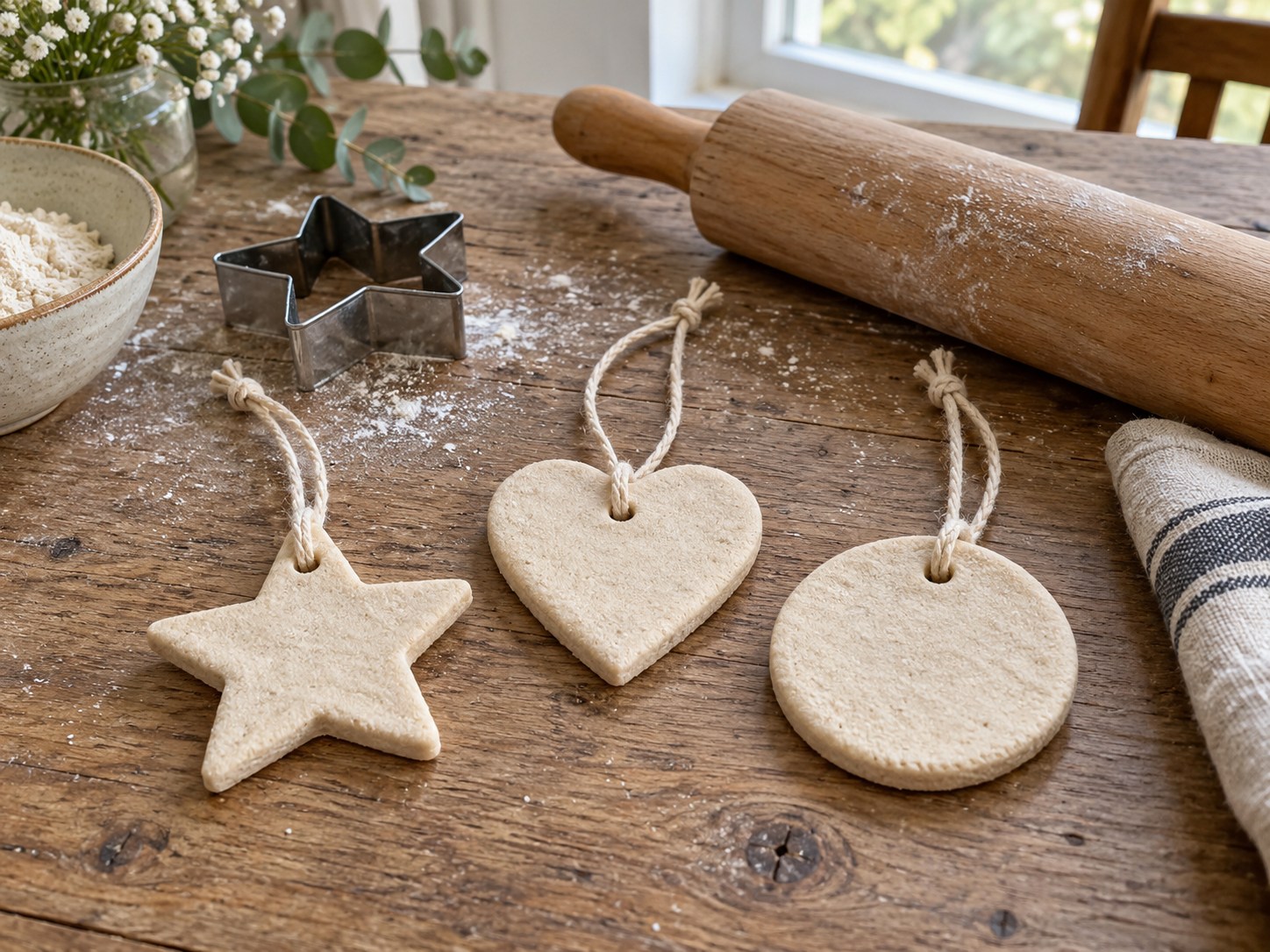 Salt-dough ornaments with hanging loops