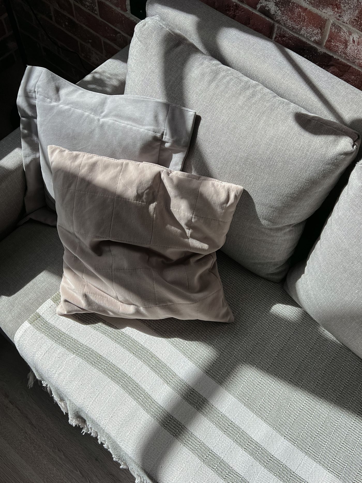 Cushions arranged on a sofa