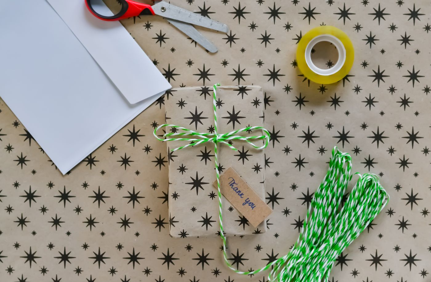 A thank-you card on a gift